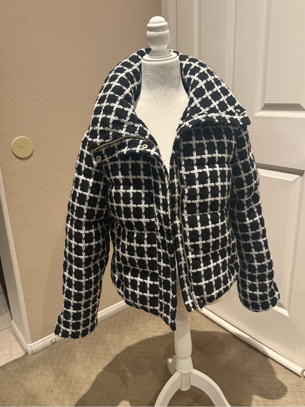 BCBG Maxazria Black & White Tweed puffer Jacket